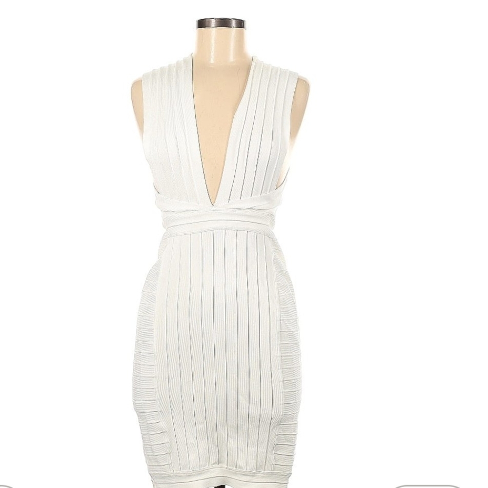 House of CB White Plunging Midi Bandage Dress